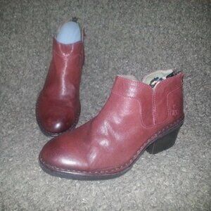 FLY LONDON-Dias Nevada-Brick Leather Back Zip Ankle Boots-Sz 37-NWOB